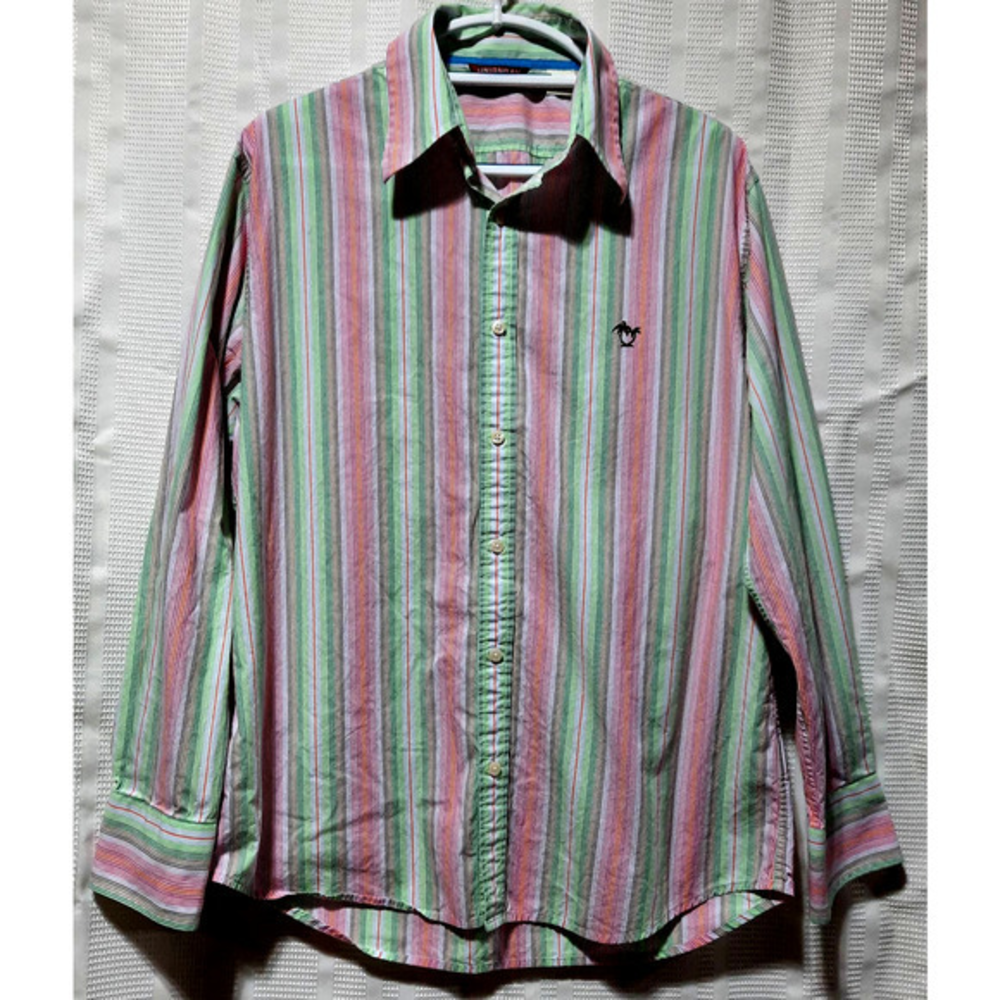 UNION BAY MENS COTTON BUTTON LONG SLEEVE‎ STRIPED TROPICAL PALM  M